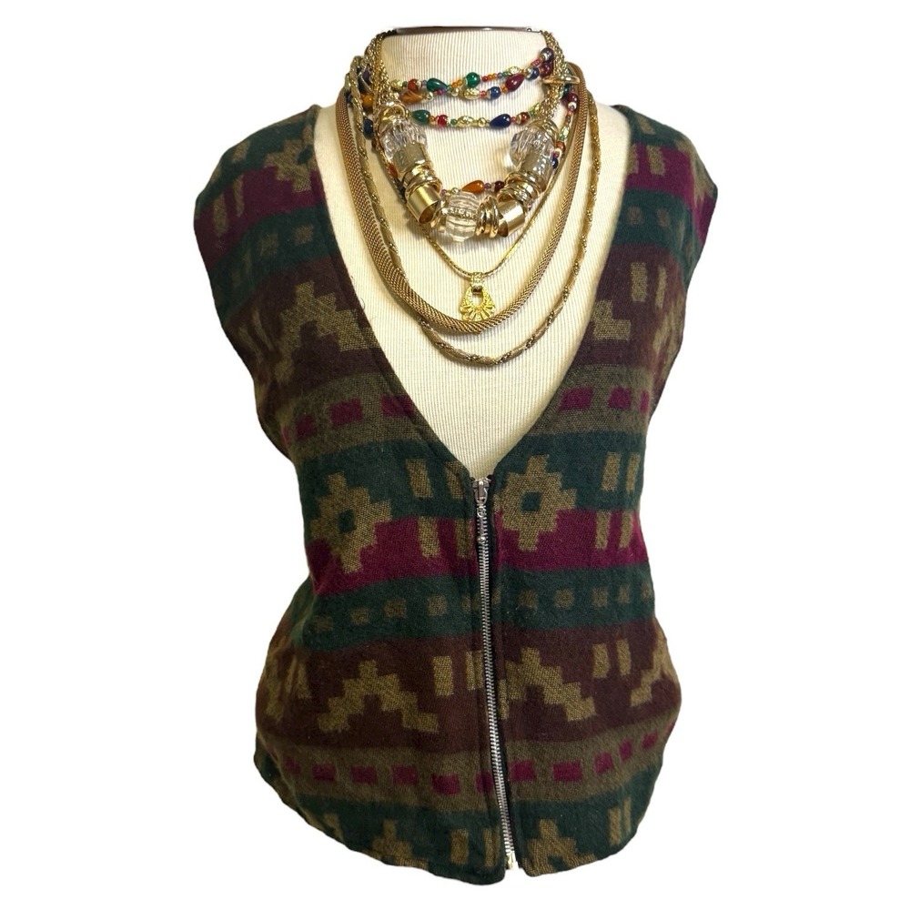 VTG Attitudes Women's Aztec Western Wool Blend Vest Size Large Made in USA
